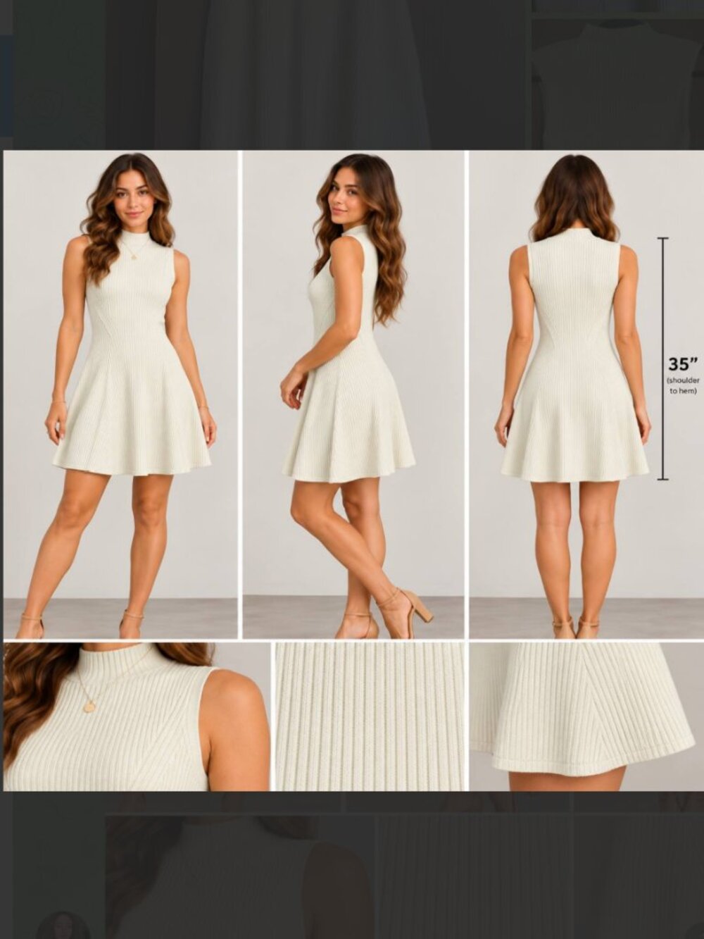 Timing Ribbed Sleeveless Fit-and-Flare Knitted Dress in Cream
